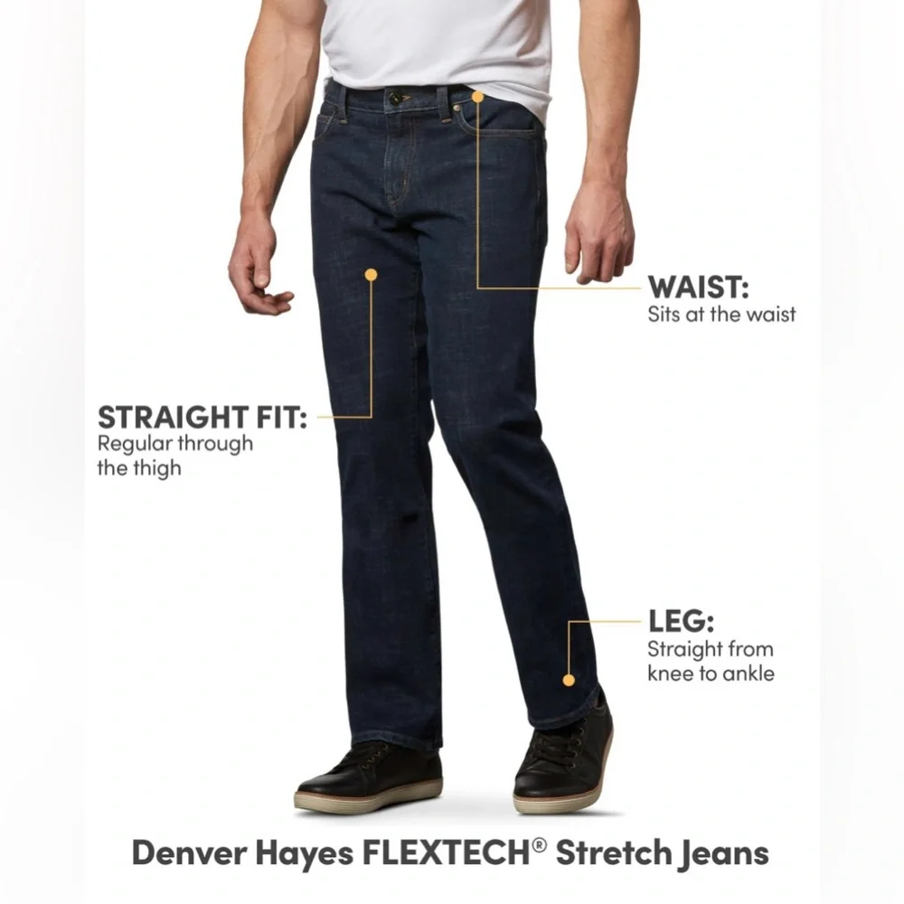 Denver Hayes Men's FLEXTECH Straight Fit 4 Way 32x32 Stretch Jeans - Picture 3 of 13